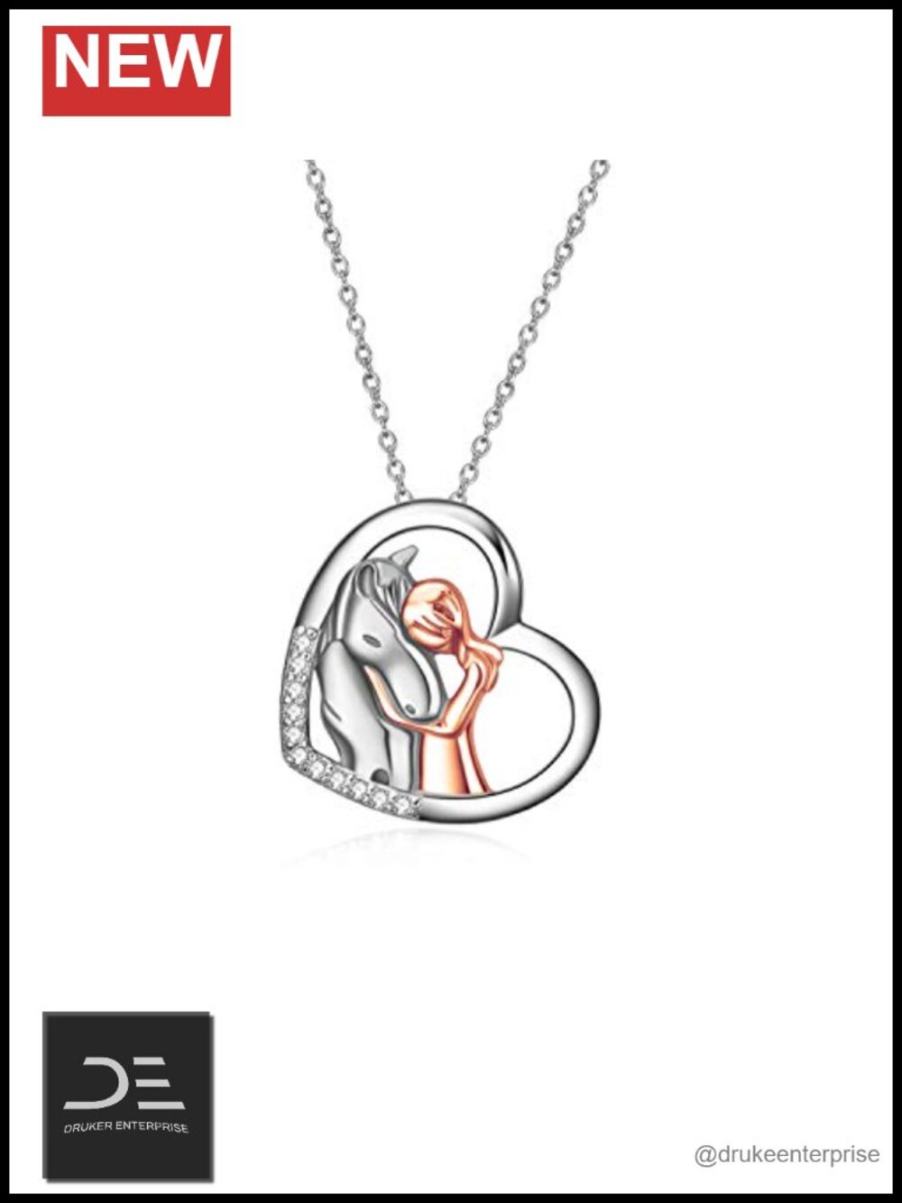 925 Sterling Silver Horse Pendant Necklace Women Rolo Chain 18 inch Gift